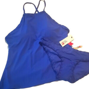 Quint Soul Pink Label Tankini large Indigo Blue Embroidery Edge Detail